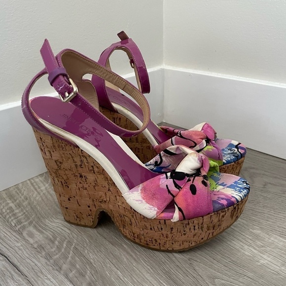 Jimmy Choo Purple Gleam Cork Sandals Size 37.5 - Picture 1 of 12